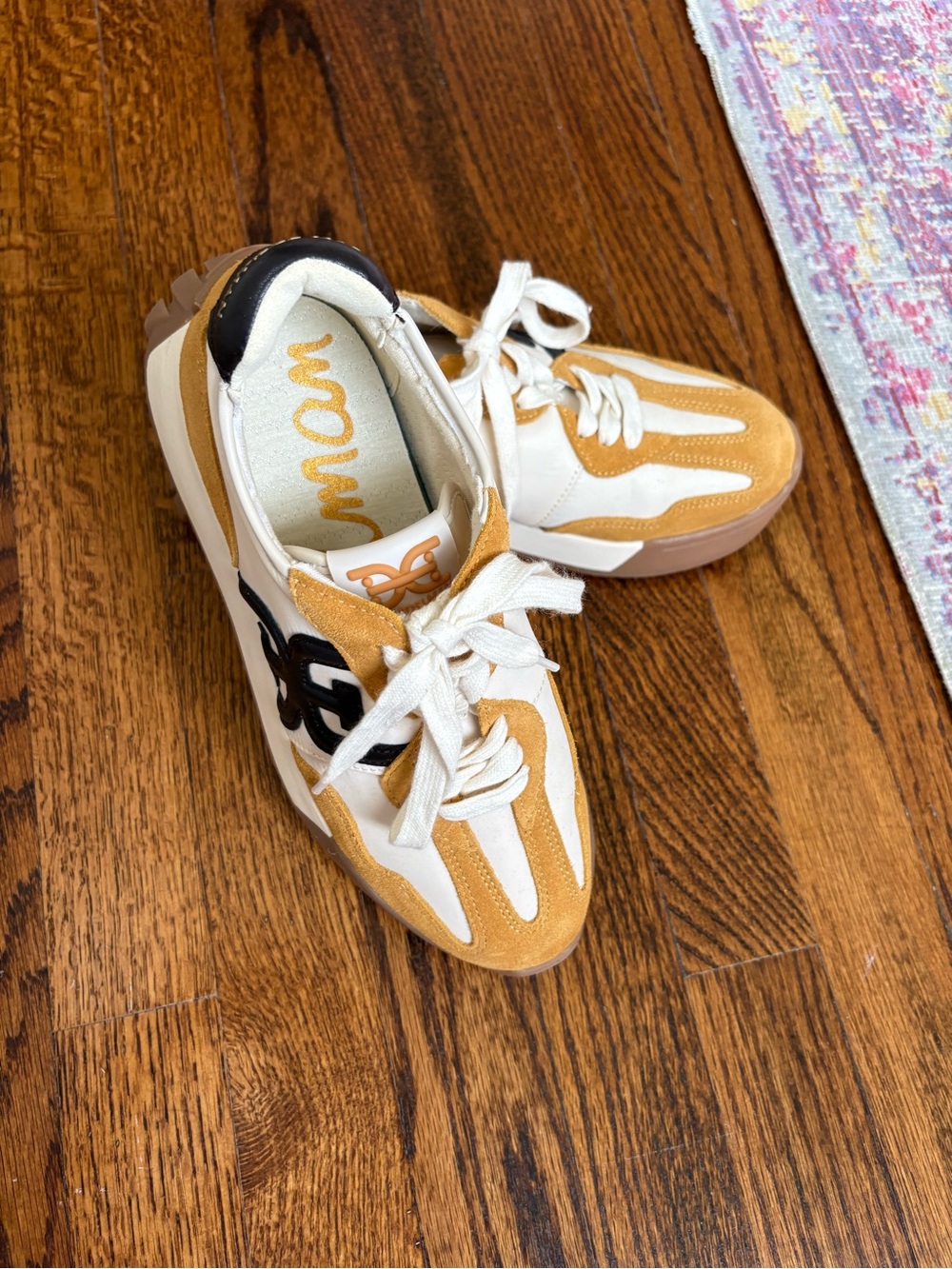 Sam Edelman Mustard Yellow & White Suede Leather Sneakers